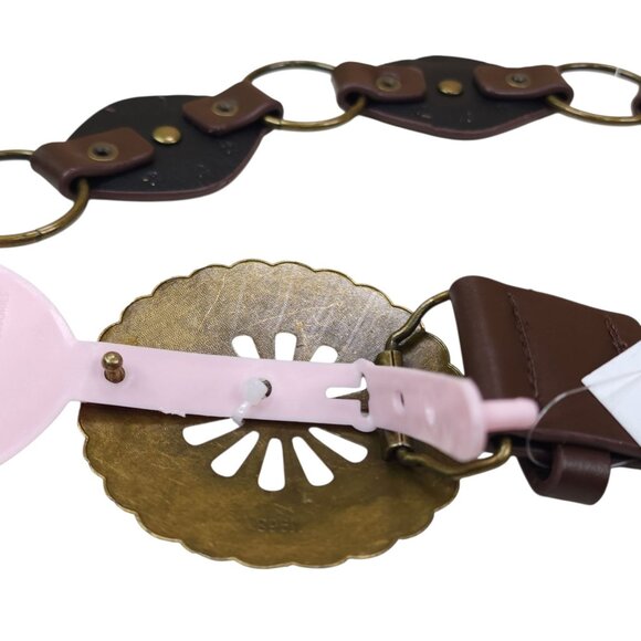 Truelove Brown Brass & Leather Belt with Brass Studs & Buckle L 1 1/2" Wide - Picture 13 of 16